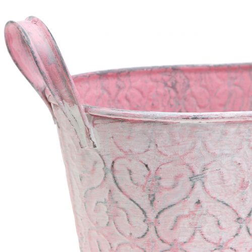Floristik24 Zinken kuipplanter met roze decor 25,5cm x 13,5cm H12cm