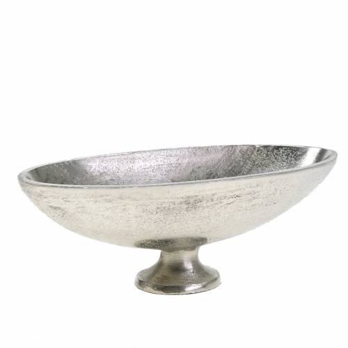 Floristik24 Ovale schaal met zilveren metalen voet 20,5 cm H7 cm