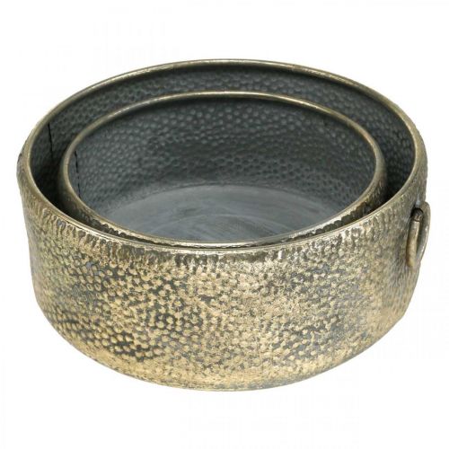 Artikel Decoratieve schaal antiek look metalen plantenbak goud Ø37/31cm set van 2