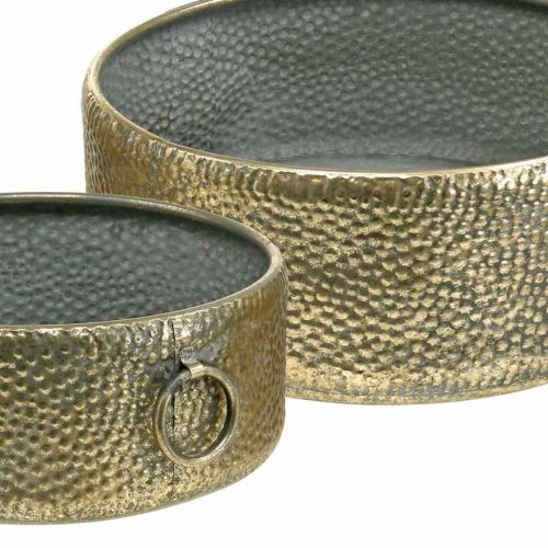 Artikel Decoratieve schaal antiek look metalen plantenbak goud Ø37/31cm set van 2