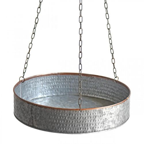 Floristik24 Plantenschaal om op te hangen, metalen schaal met ketting zilver, koperkleurig Ø30/40m H9/9.5cm L98/112cm