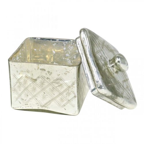 Floristik24 Glazen pot met deksel shabby glas decoratie champagne 14×14×14,5cm