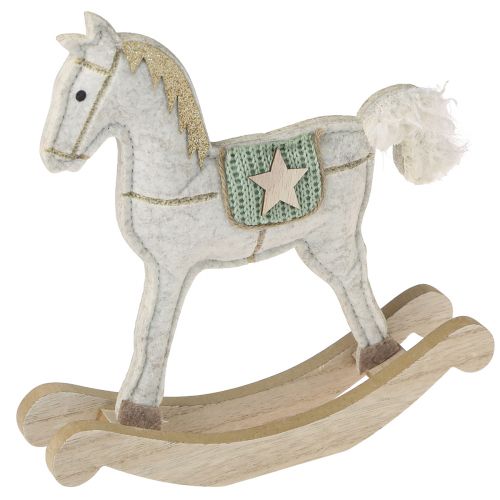 Hobbelpaard decoratie kerstcrème 20x4,5x22cm 2 st