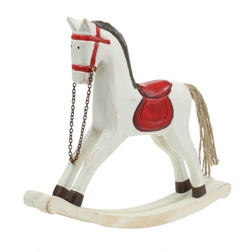 Hobbelpaard hout wit, rood 25cm x 20,5cm