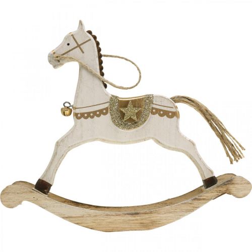 Floristik24 Houten hobbelpaard, kerstversiering Witgoud H18cm