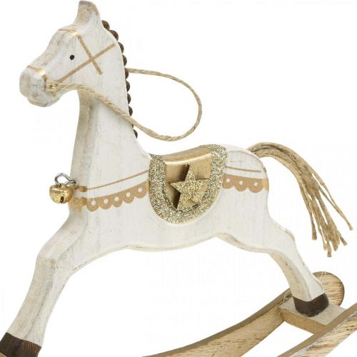 Floristik24 Houten hobbelpaard, kerstversiering Witgoud H18cm