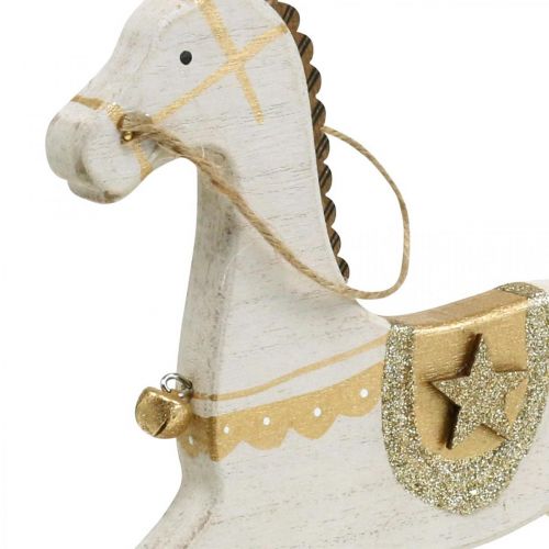 Artikel Hobbelpaard hout, kerstversiering witgoud H24cm