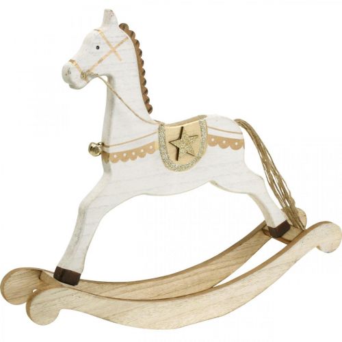 Houten hobbelpaard, kerstversiering Witgoud H32.5cm