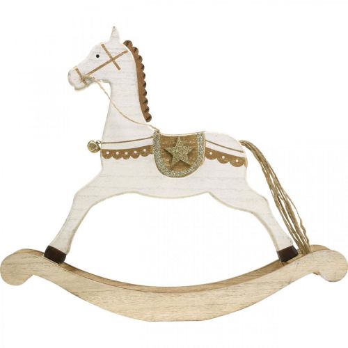 Artikel Houten hobbelpaard, kerstversiering Witgoud H32.5cm