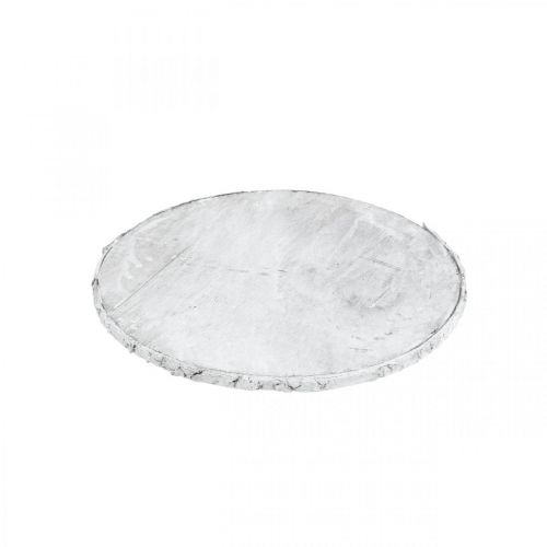 Floristik24 Decoratieve houten schijf met schors witte onderzetter multiplex Ø20cm