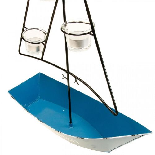 Artikel Lantaarn metaal schip maritiem decoratie blauw 38x14x55cm