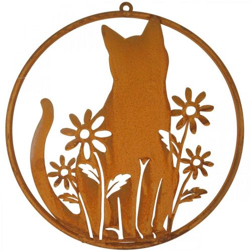 Floristik24 Metalen bord patina kat met bloemen Ø38cm