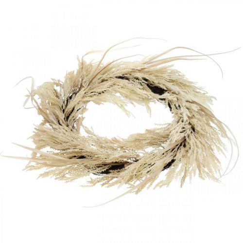 Floristik24 Decoratiekrans pampagras en kunstriet creme 70cm