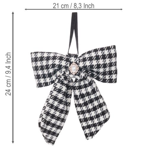 Stoffen strik met broche en ophanglus, geruit, 24 cm, 2 stuks | Floristik24.nl