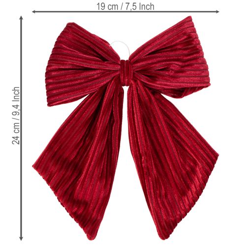 Rode fluwelen corduroy strik voor het ophangen van kerstversieringen, 24 cm, 2 stuks | Floristik24.nl