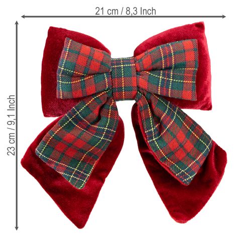 Floristik24 Rode Schotse geruite fluwelen strik voor binnen 21×23cm