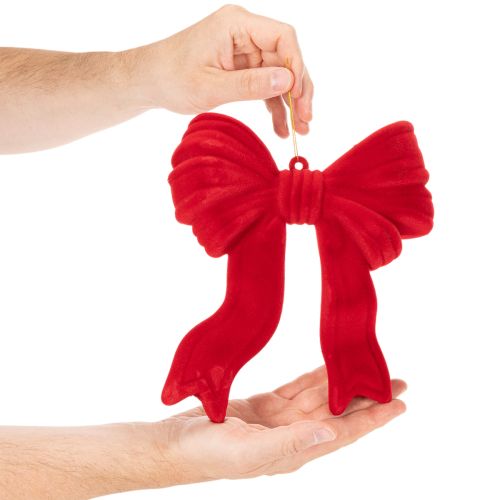 Decoratieve rode strik om op te hangen, fluweelachtige kerstversiering, 22 cm | Floristik24.nl