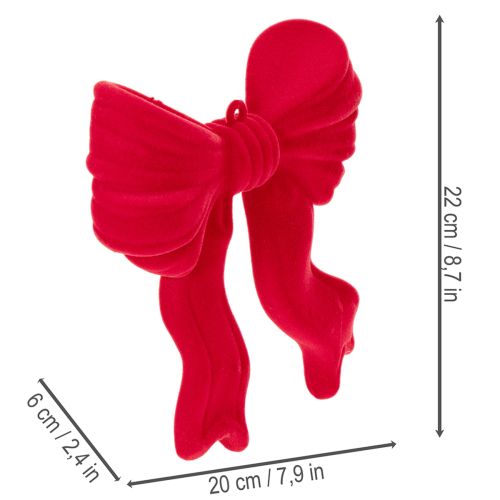 Decoratieve rode strik om op te hangen, fluweelachtige kerstversiering, 22 cm | Floristik24.nl