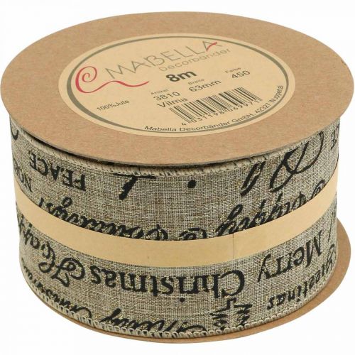 Floristik24 Lint breed Merry Christmas Ribbon Jute Beige, Goud 63mm 8m