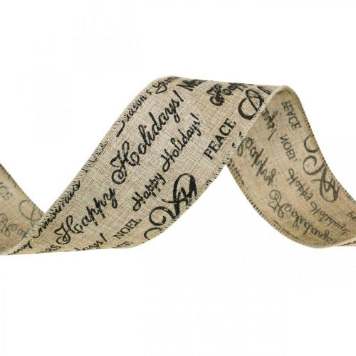 Floristik24 Lint breed Merry Christmas Ribbon Jute Beige, Goud 63mm 8m