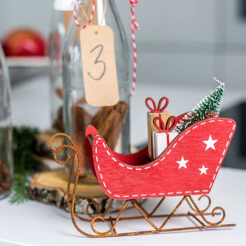 Floristik24 Slede hout rood 15.5cm x 15cm x 6cm