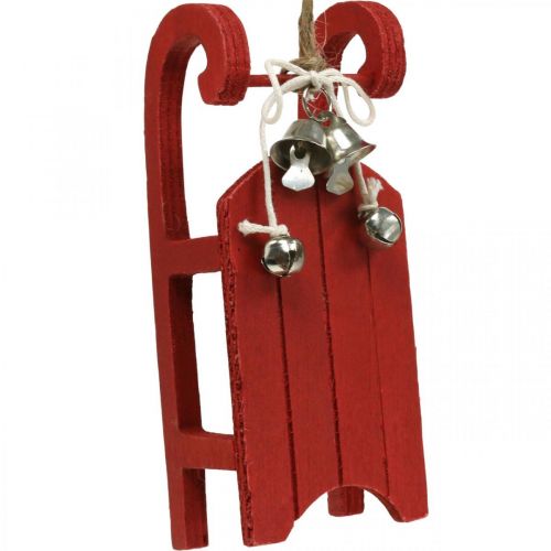 Floristik24 Decoratieve slee hout rood met belkoord L13cm 4 stuks