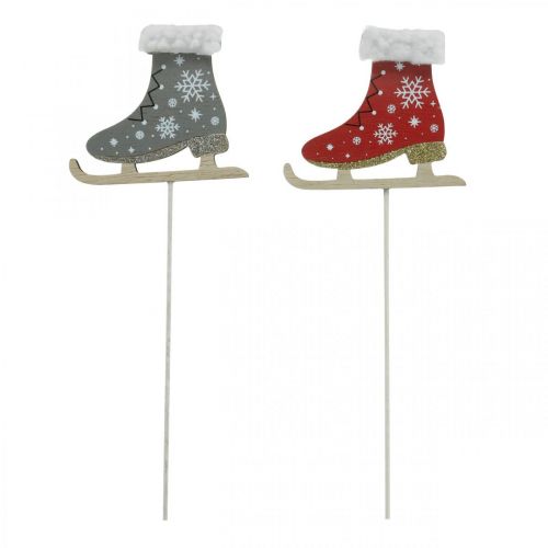 Floristik24 Decoratieve pluggen schaatsen, kerstversiering, houten pluggen grijs, rood L32cm 8 stuks