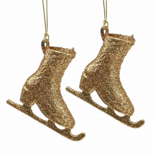 Floristik24 Kerstboomdecoratie schaats goud, glitter 8cm 12st