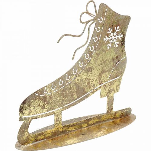 Floristik24 Metalen schaats, winterdecoratie, decoratieve schaats, kerst gouden antieke look H22.5cm