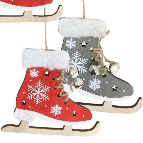 Floristik24 Paar schaatsen om op te hangen, winterdecoratie, kersthanger, houten decoratie rood/grijs L50cm 4st