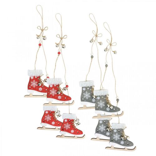 Floristik24 Paar schaatsen om op te hangen, winterdecoratie, kersthanger, houten decoratie rood/grijs L50cm 4st