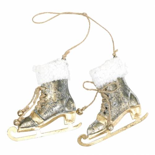 Floristik24 Hangende Schaatsen voor Kerstboom Goud, Wit 11×10cm