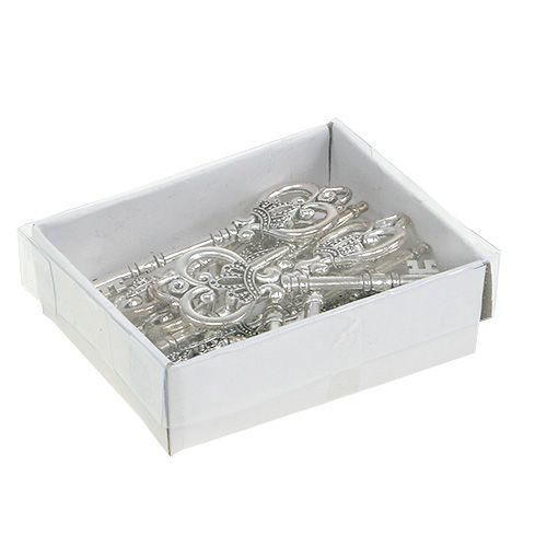 Floristik24 Deco sleutel 8,5 cm zilver 12st