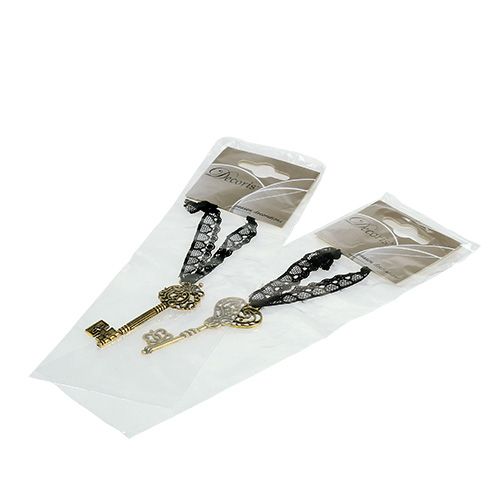 Floristik24 Sleutel om op te hangen 7cm goud, antiek 2 stuks