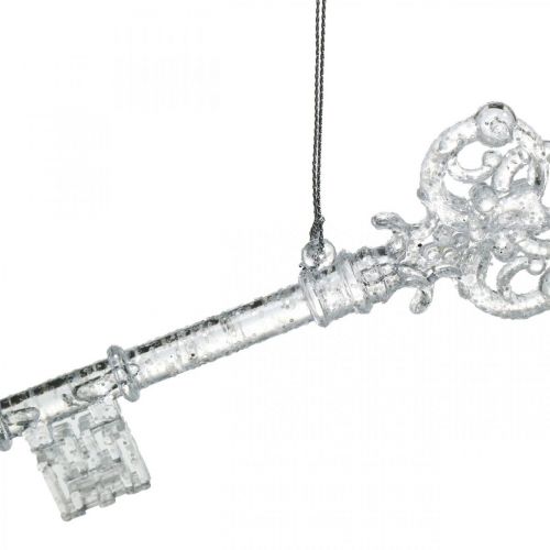 Floristik24 Kerstboomdecoratiesleutel, Advent, boomhanger met glitter transparant / zilver L14.5cm kunststof 12st