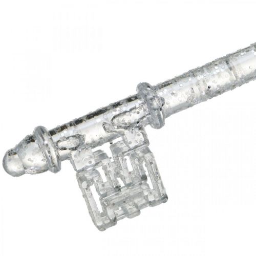 Floristik24 Kerstboomdecoratiesleutel, Advent, boomhanger met glitter transparant / zilver L14.5cm kunststof 12st