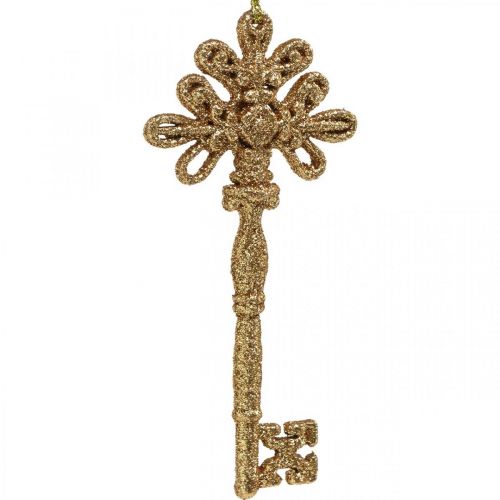 Floristik24 Decoratiesleutel, Kerstdecoratie met glitters, Kerstboomversiering Gouden H15.5cm 12st