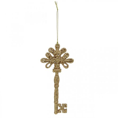 Floristik24 Decoratiesleutel, Kerstdecoratie met glitters, Kerstboomversiering Gouden H15.5cm 12st