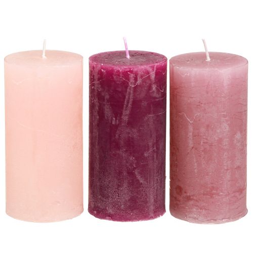 Floristik24 Smalle stompkaarsen Pink Berry 3 kleuren 50x100mm 12 st