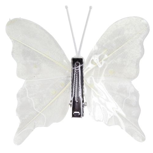 Artikel Vlinderdecoratie in wit op clip 7,5cmx7cm 4 stuks