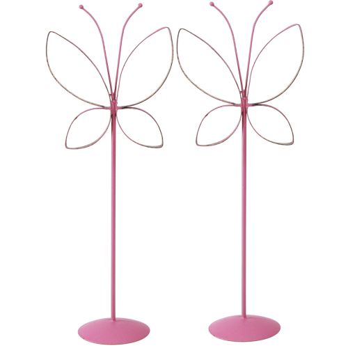 Artikel Vlinder Metaal Decoratie Lente Fuchsia Goud H35cm 2 st