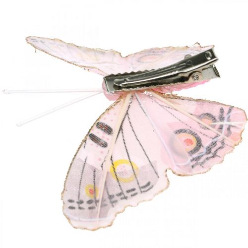 Floristik24 Deco vlinders met clip, veren vlinders roze 4.5-8cm 10st
