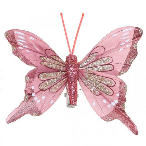 Floristik24 Deco vlinders met clip, veren vlinders roze 4.5–8cm 10st