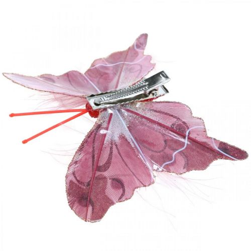 Floristik24 Deco vlinders met clip, veren vlinders roze 4.5–8cm 10st