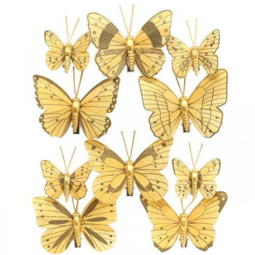 Floristik24 Lente vlinder met clip gouden lente decoratie 6cm 10st in een set