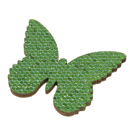 Artikel Strooidecoratie vlinder groen glitter 5/4/3cm 24 st