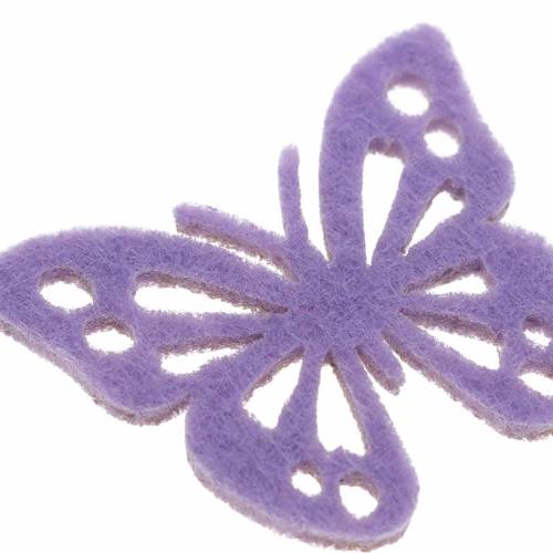 Artikel Vilten vlinder tafeldecoratie paars wit assorti 3,5x4,5cm 54 stuks