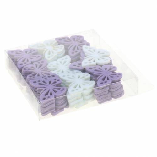 Floristik24 Vilten vlinder tafeldecoratie paars wit assorti 3,5x4,5cm 54 stuks