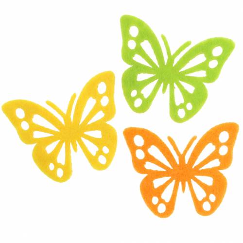 Floristik24 Vilt vlinder tafeldecoratie geel groen oranje assorti 3.5x4.5cm 54 stuks