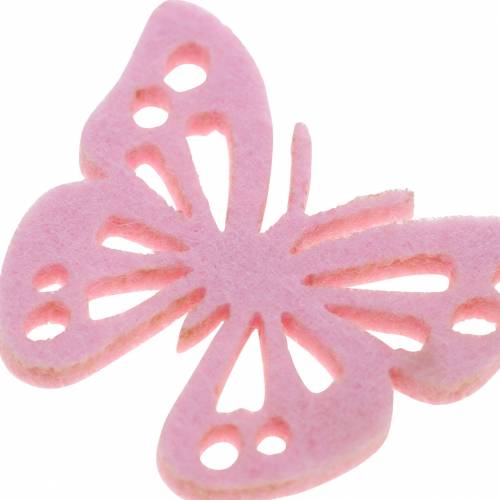 Floristik24 Vilt vlinder tafeldecoratie roze wit roze assorti 3.5x4.5cm 54p